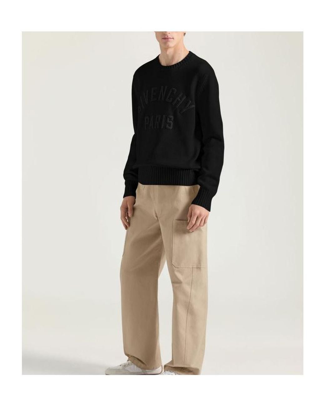 Givenchy Black Logo Embossed Ribbed Hem Sweater for men