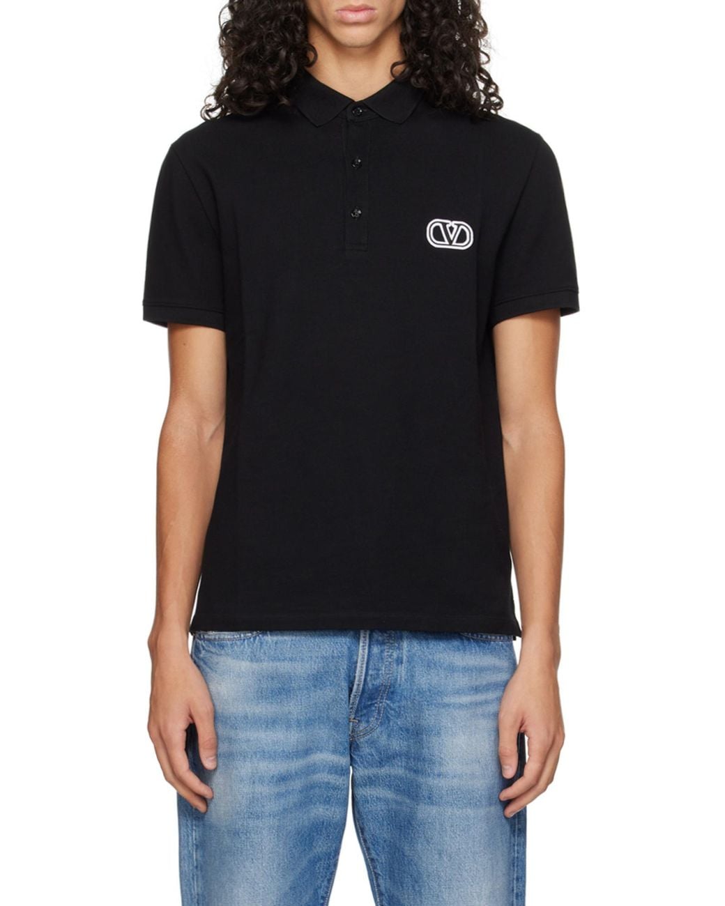 Valentino Black Vlogo Signature Short-Sleeved Polo Shirt for men