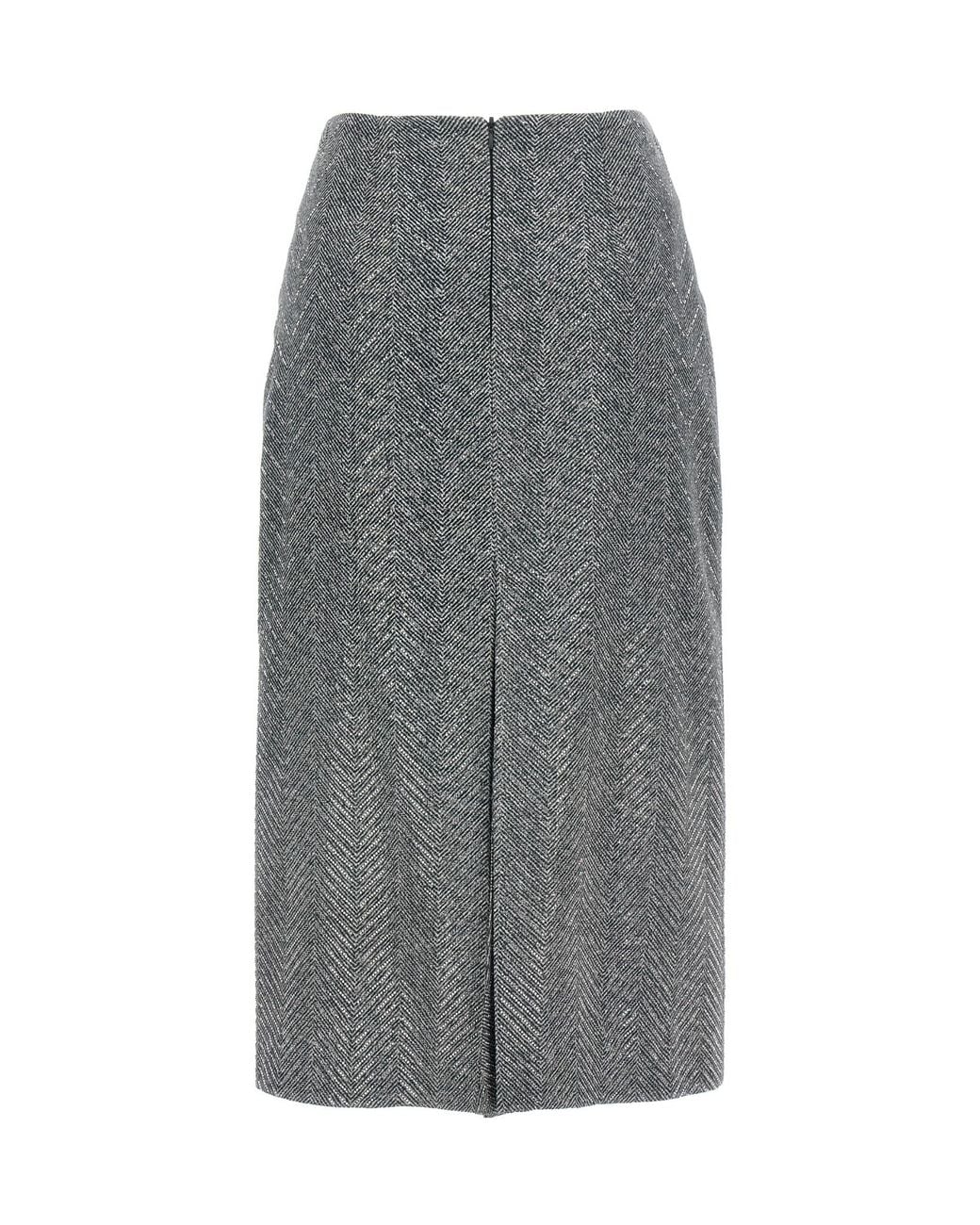 Ermanno Scervino Gray Herringbone Patterned Midi Skirt