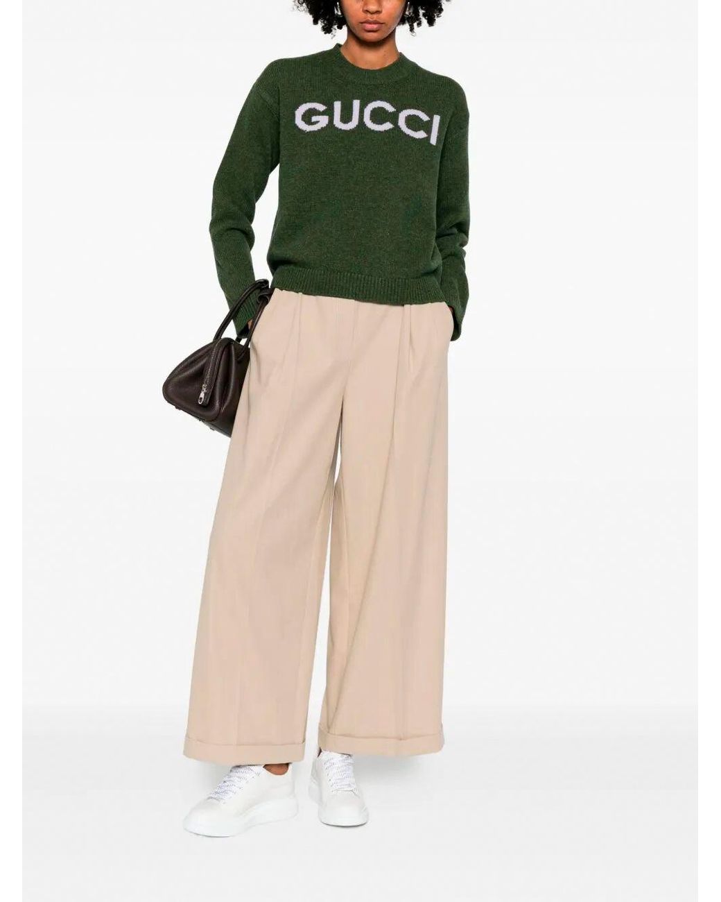 Gucci Green Logo Intarsia-Knit Crewneck Jumper