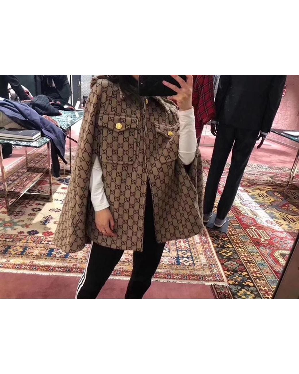 Gucci Brown Gg Wool Cape