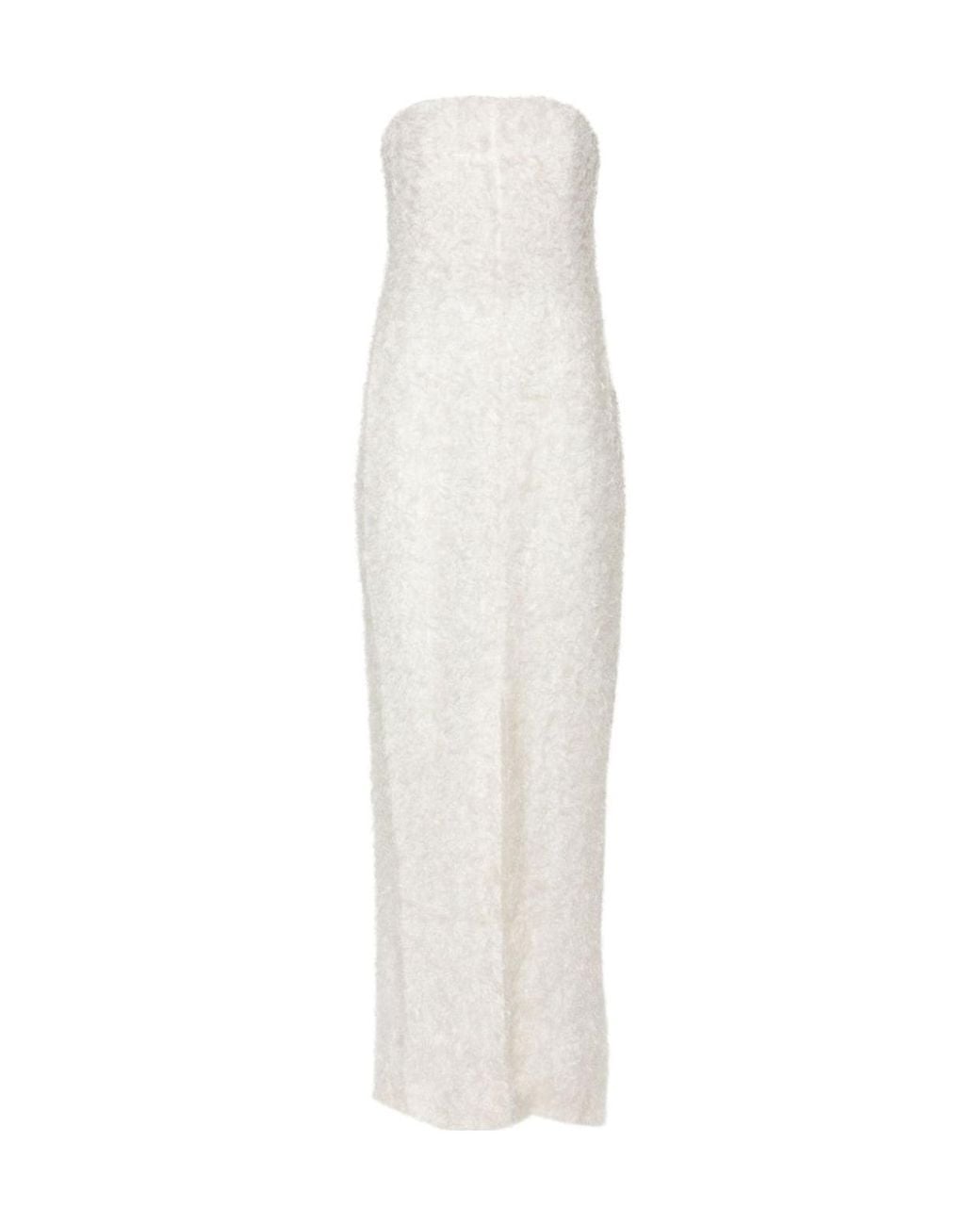 Totême White Totême Strapless Textured Front-Slit Dress