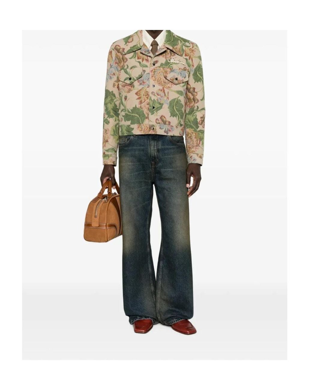 Amiri Green Floral-Tapestry Logo-Embroidered Jacket for men
