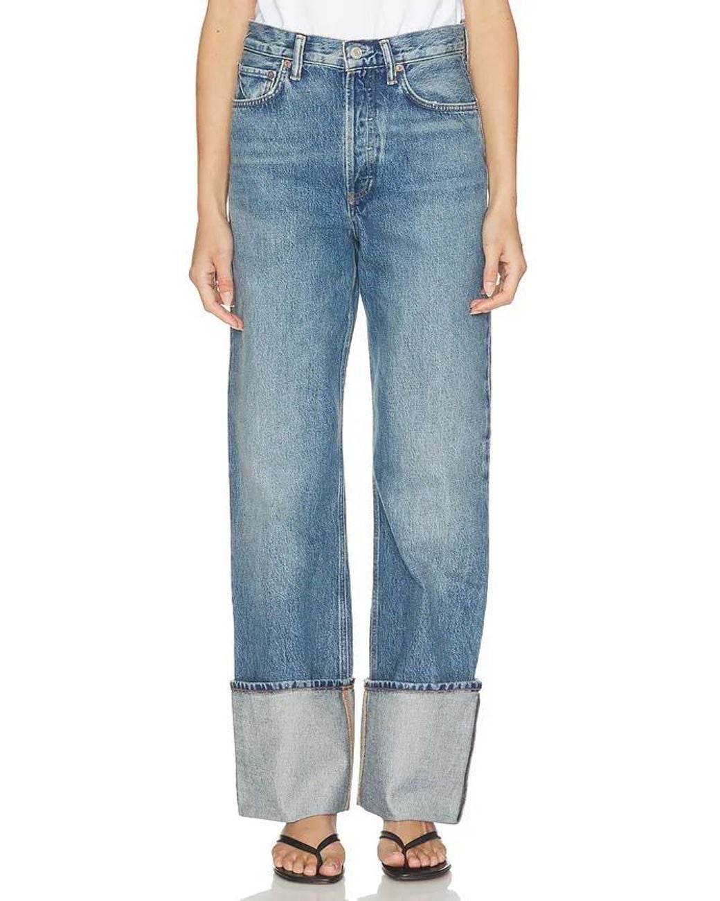 Agolde Blue Wide-Leg Cuffed Jeans