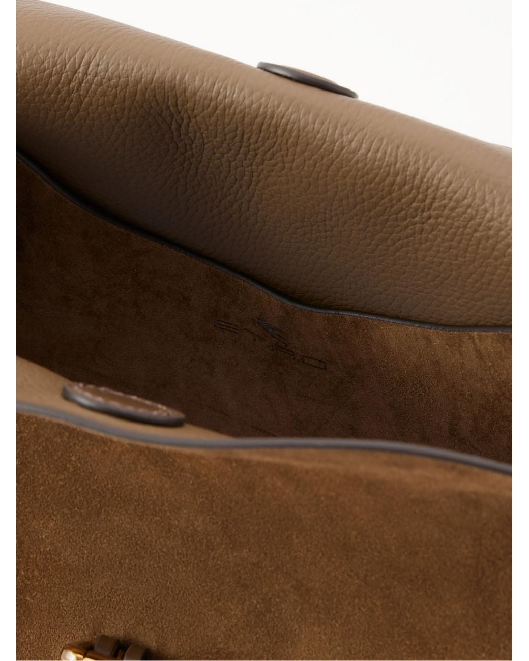 Etro Brown Logo-Detailed Leather-Trimmed Suede Shoulder Bag