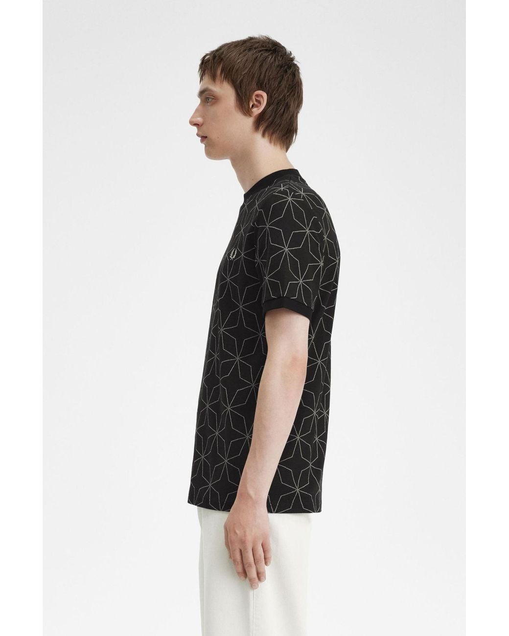 Fred Perry Black Geometric Pattern T-Shirt for men
