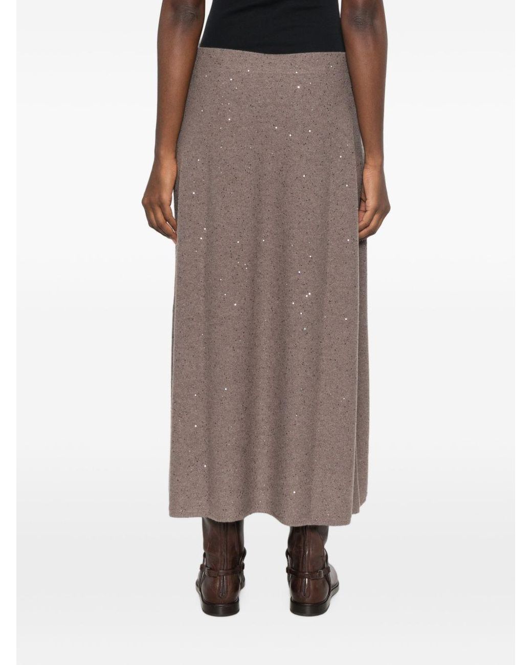 Antonelli Brown Sequinembellished Knit Midi Skirt