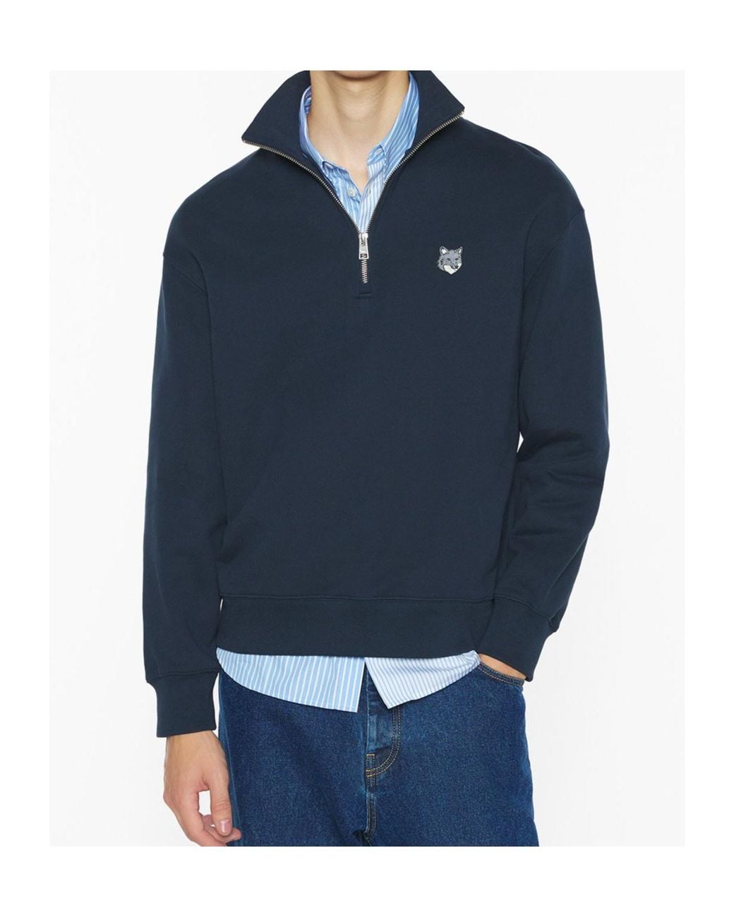 Maison Kitsuné Blue Maison Kitsuné Fox Head Half-Zip Sweatshirt for men