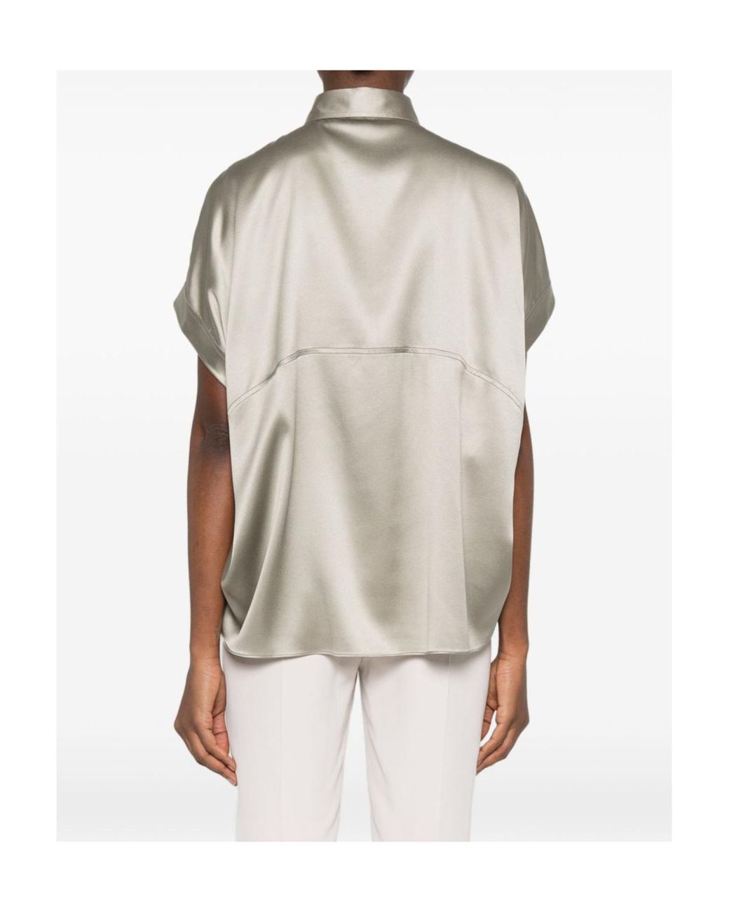 Brunello Cucinelli Gray Stretch Satin Monili Shirt