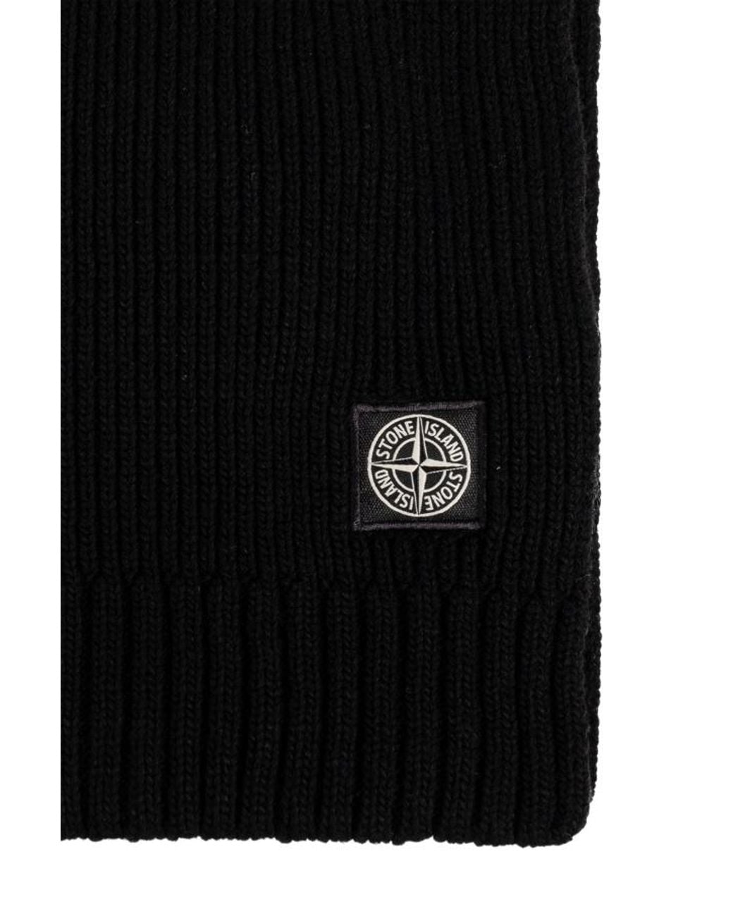 Stone Island Black Junior Compass Patch Knitted Scarf
