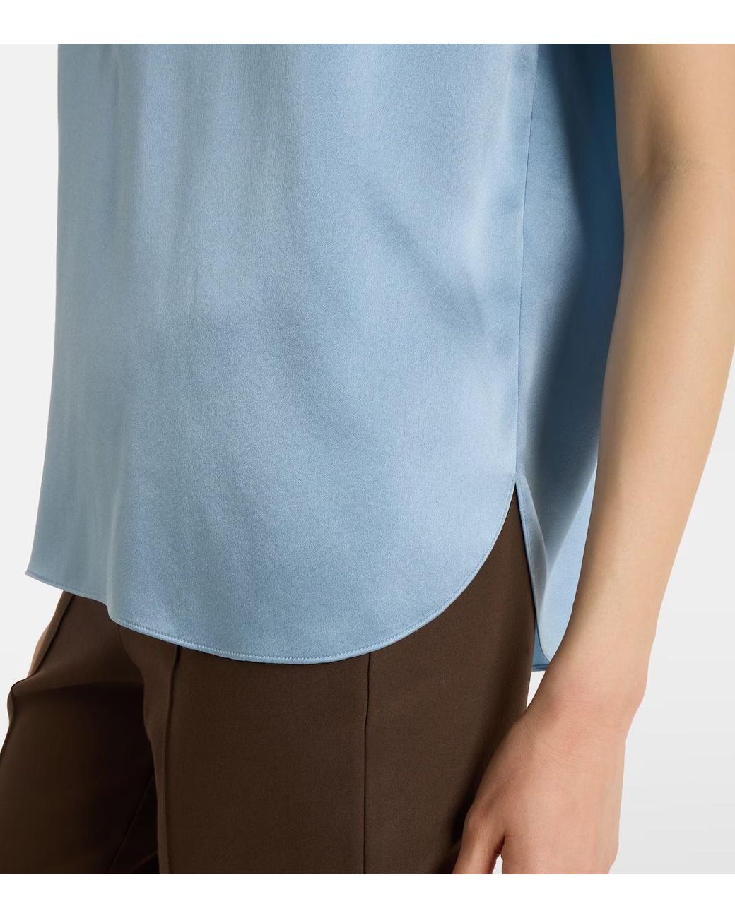 Vince Blue Gathered Silk Satin Blouse