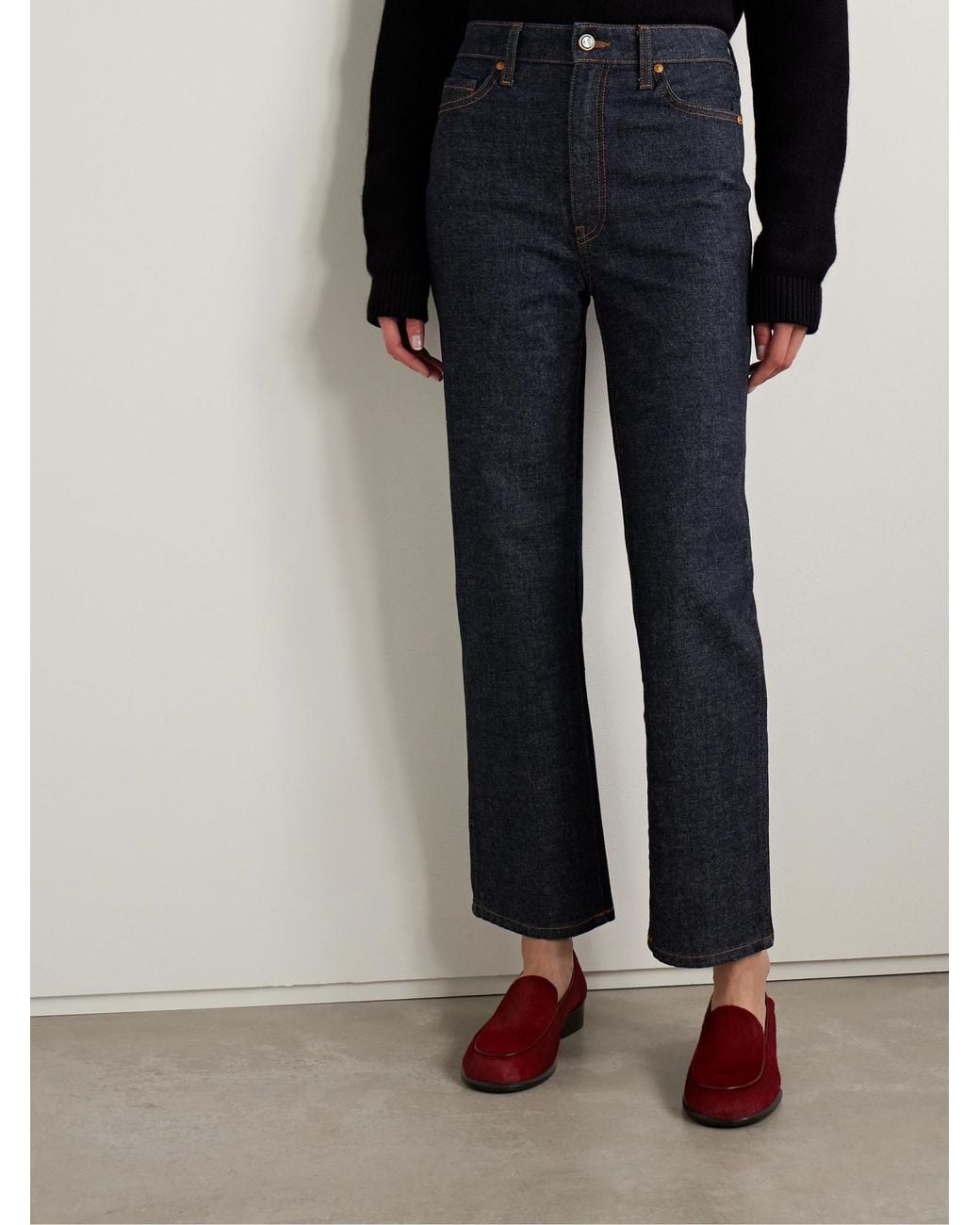 Khaite Blue High-Waisted Straight-Leg Jeans