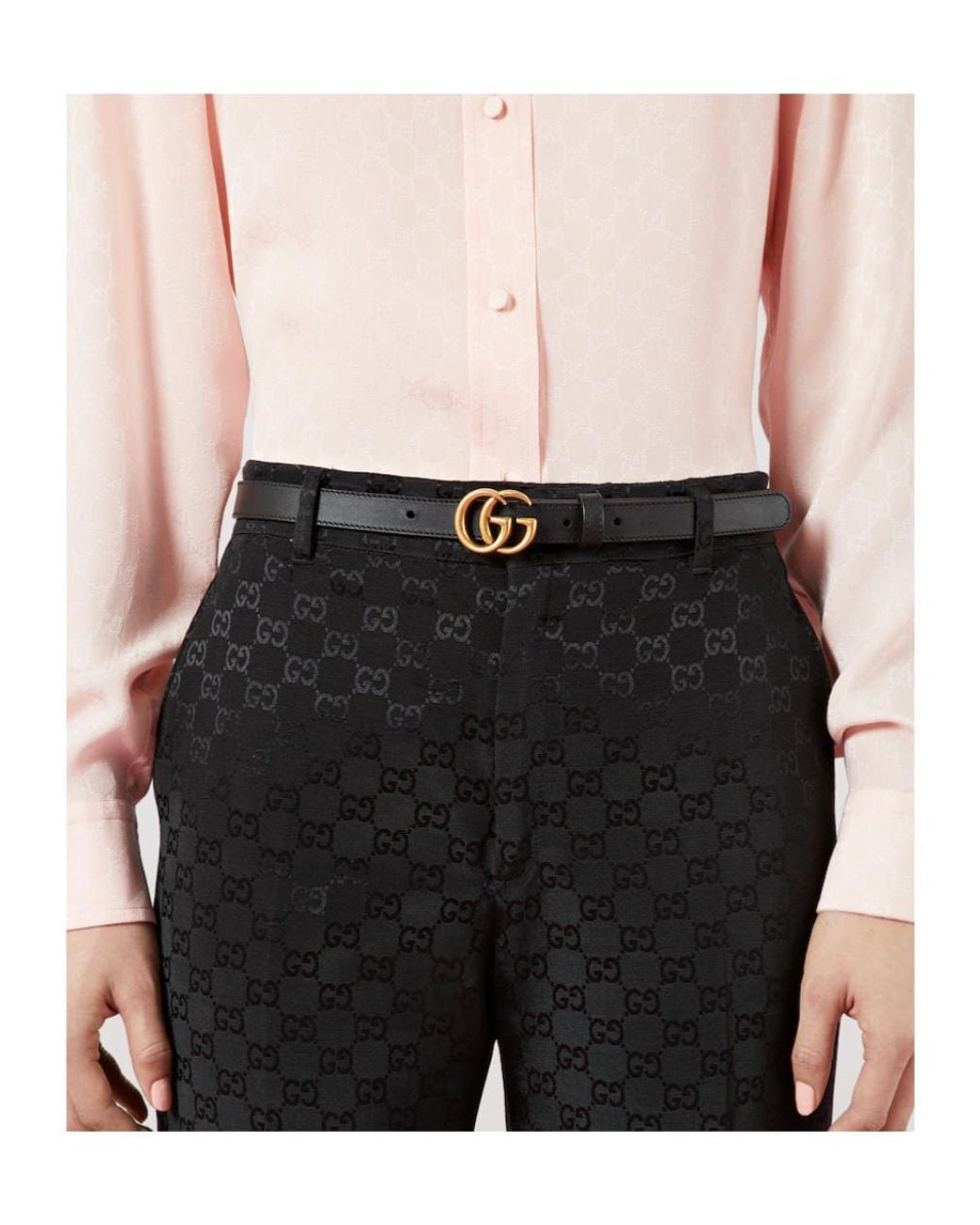 Gucci White Gg Marmont Skinny Belt