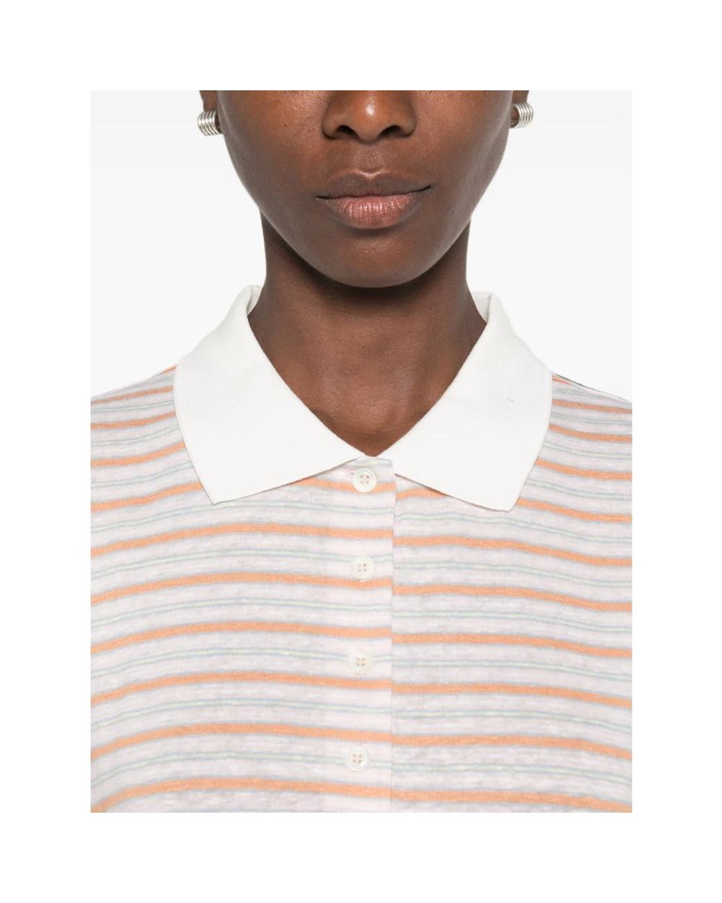 FRAME White Striped Polo Top
