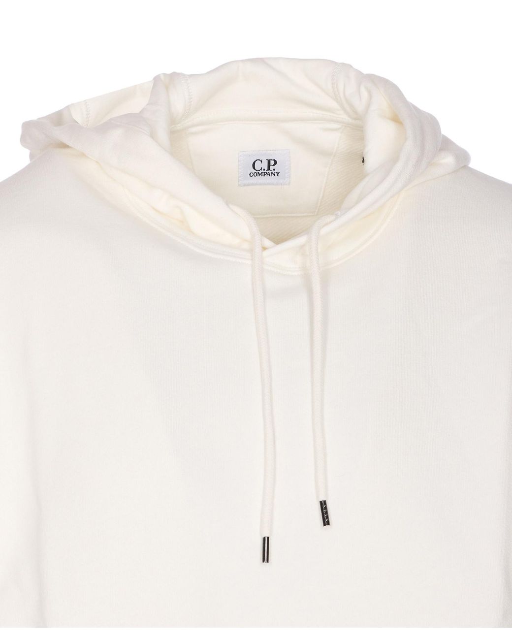 C P Company White Diagonal Raised Hoodie for men