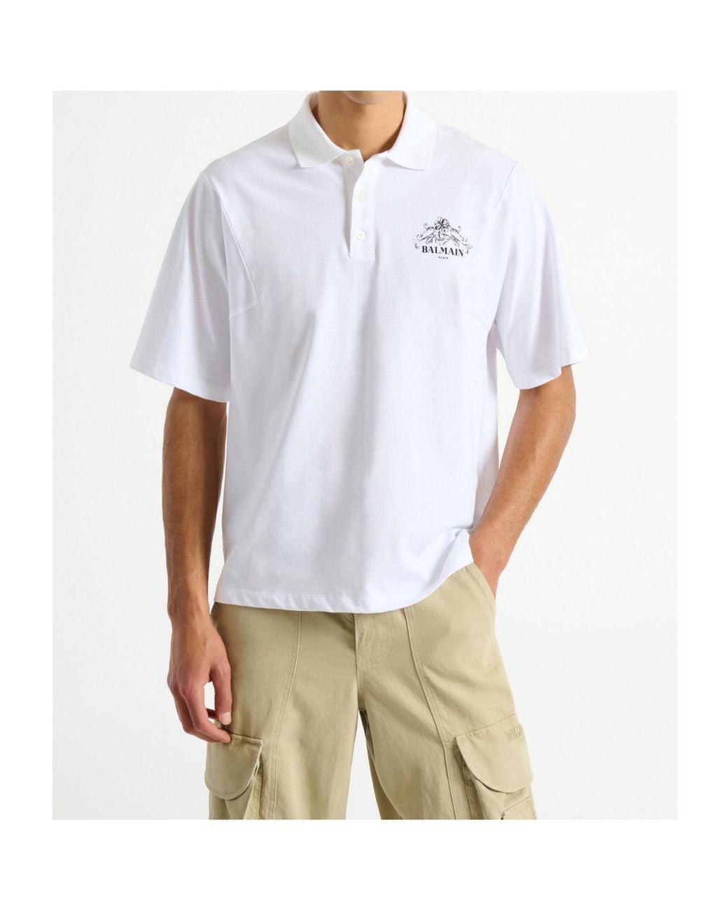 Balmain White Logo-Print Polo Shirt for men