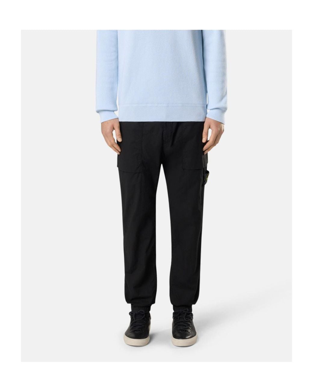 Stone Island Black Logo Patch Elastic Waist Trousers for men