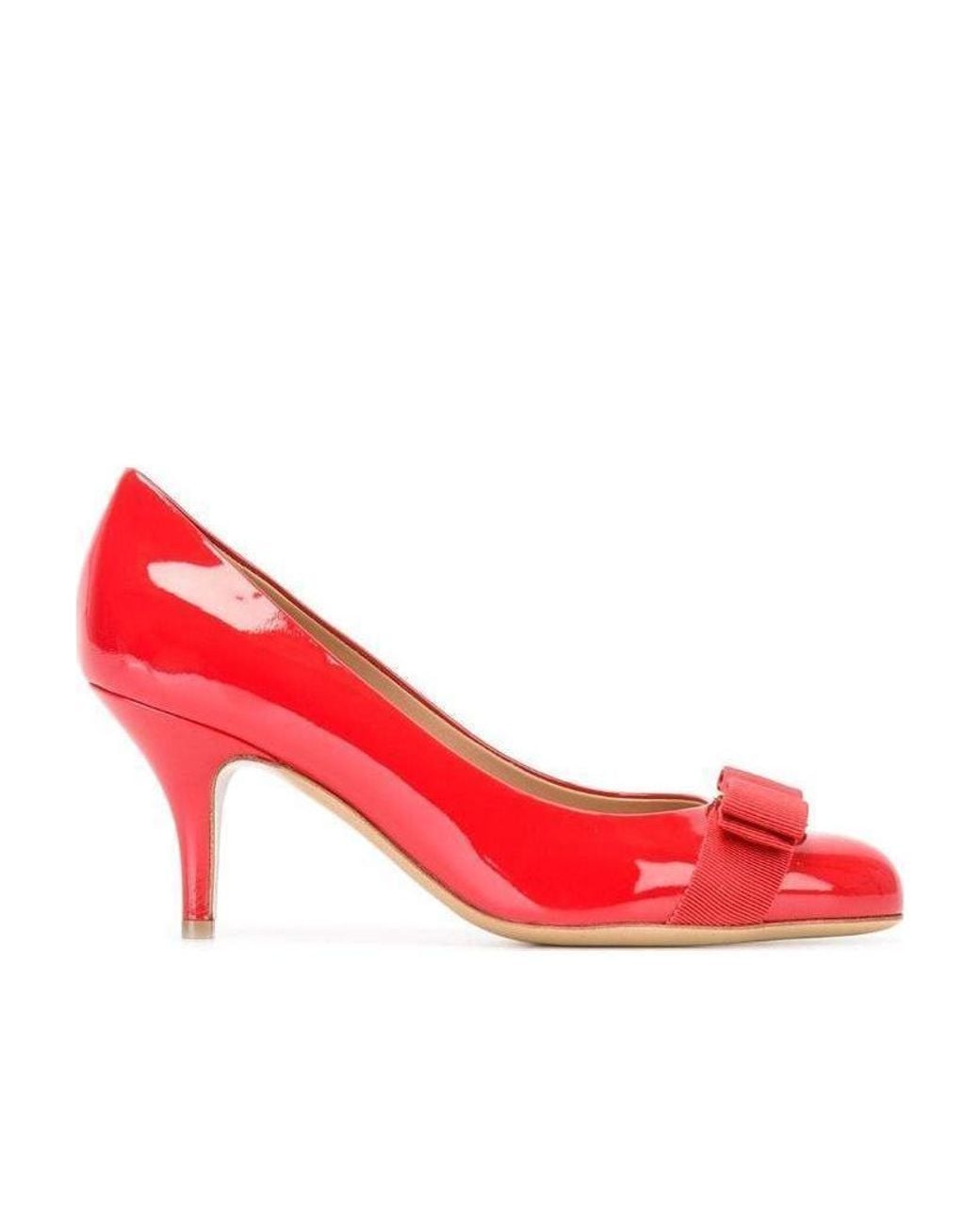 Ferragamo Red Carla 75Mm Leather Pumps
