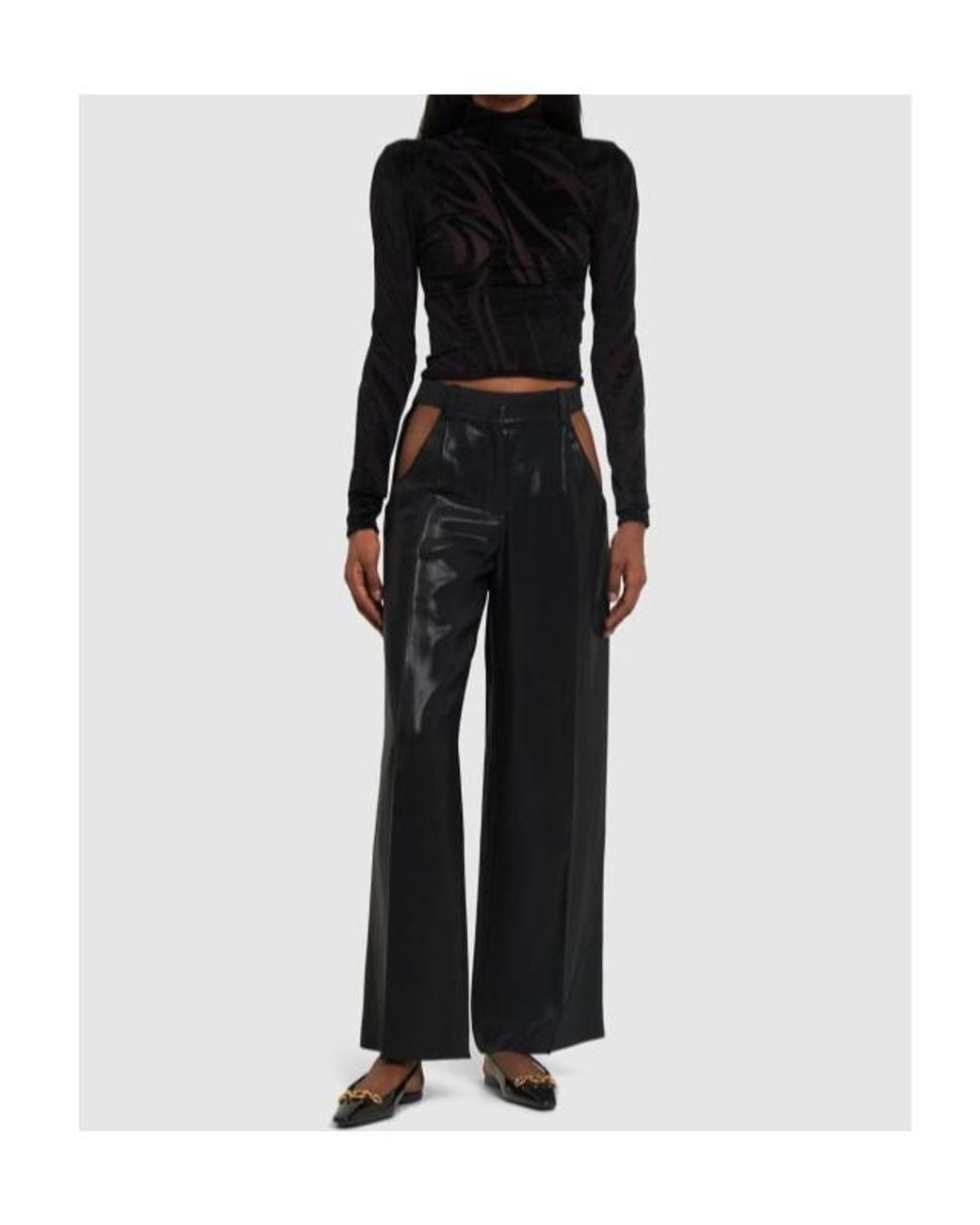 Mugler Black Shiny Wool Slouch Pants