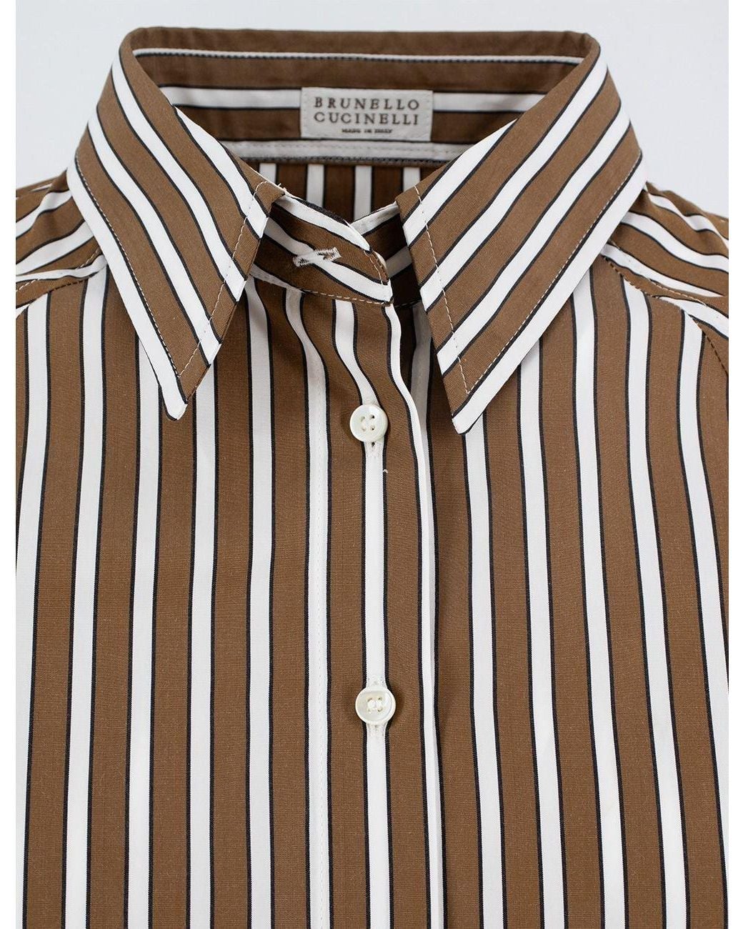 Brunello Cucinelli Brown Striped Long-Sleeve Shirt