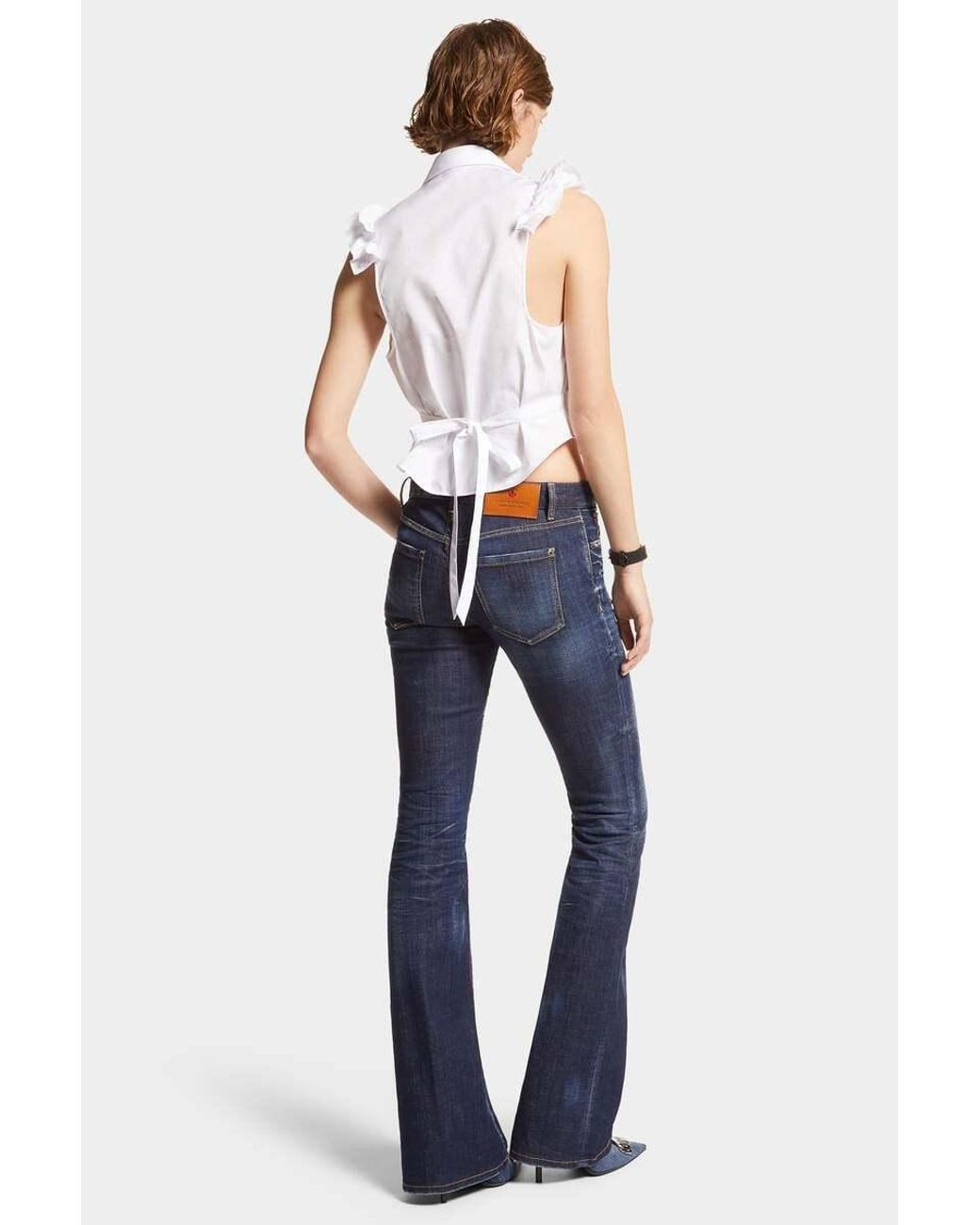 DSquared² Blue Dark Clean Washed Medium-Waist Flare Jeans
