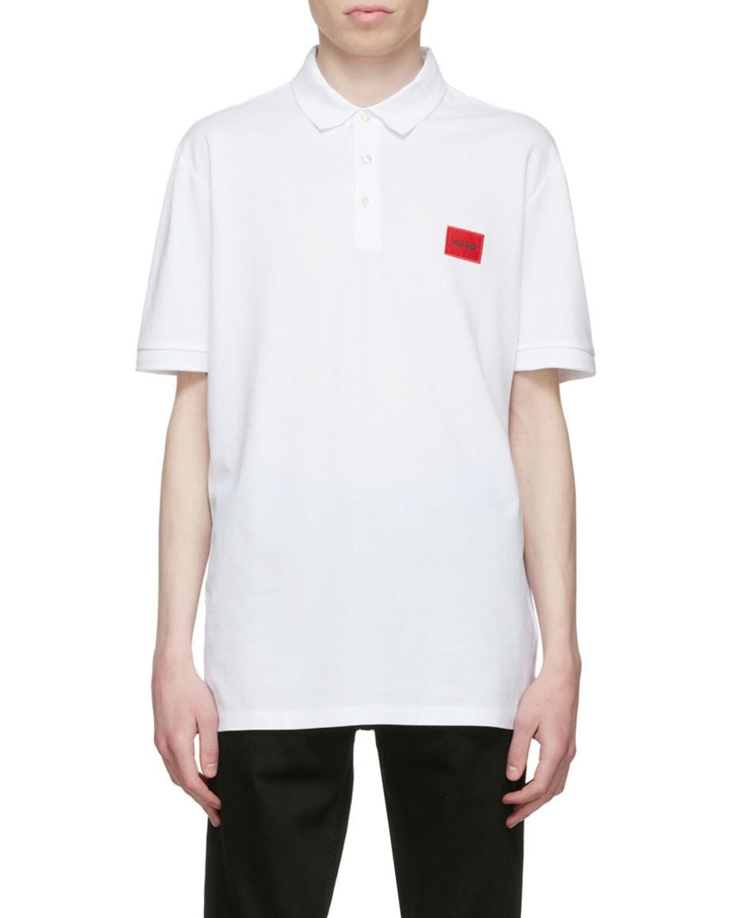 Boss White Hugo Logo Patch Polo Shirt for men
