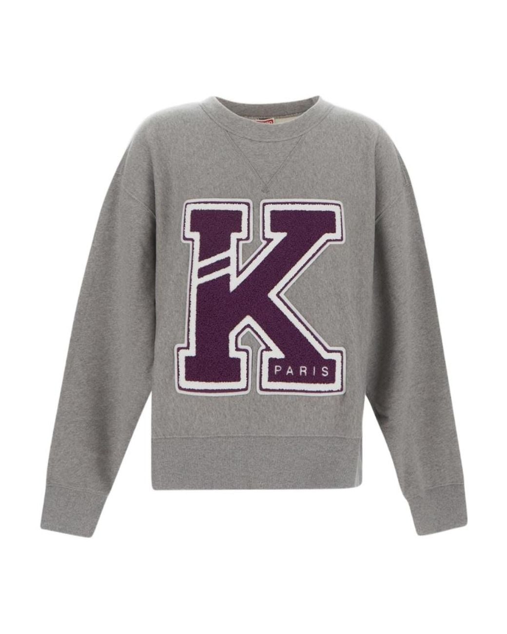 KENZO Gray Logo-Patch Detailed Crewneck Sweatshirt for men