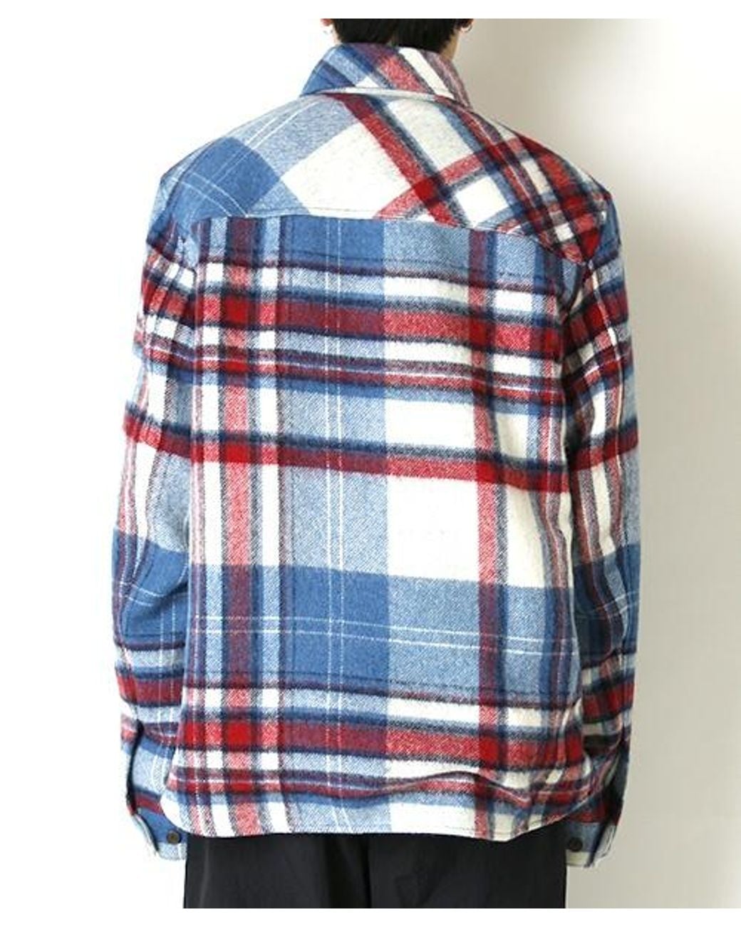 we11done Blue Front-Zip Checked Overshirt for men