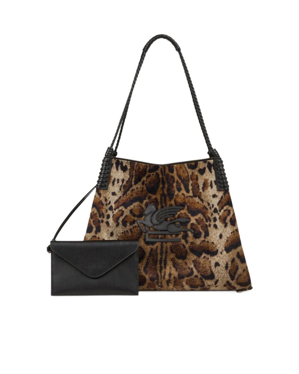 Etro Brown Libra Leopard-Print Velvet Tote Bag