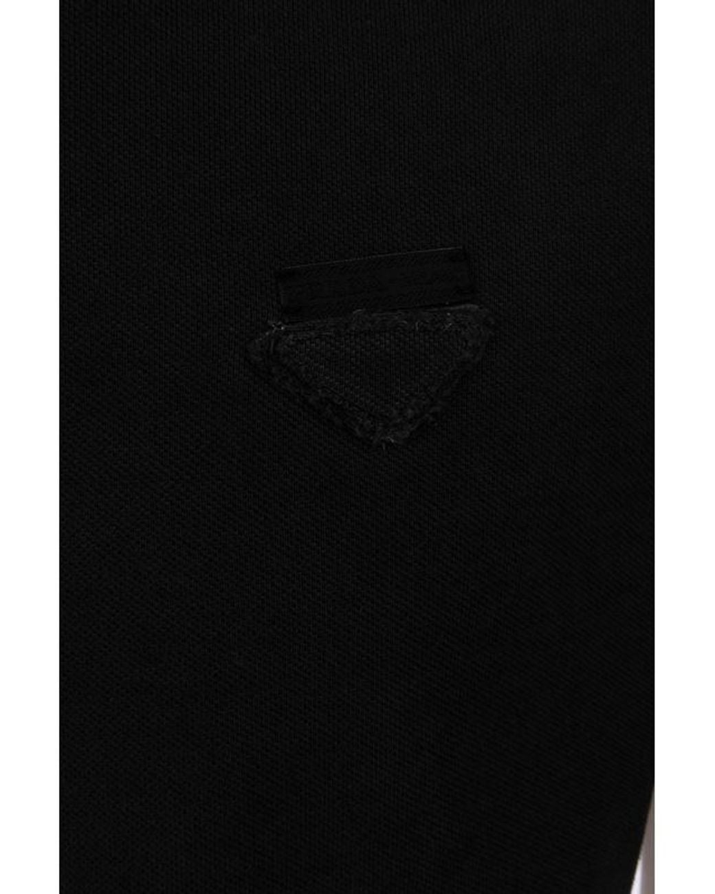 Prada Black Logo-Patch Short-Sleeve Polo Shirt for men