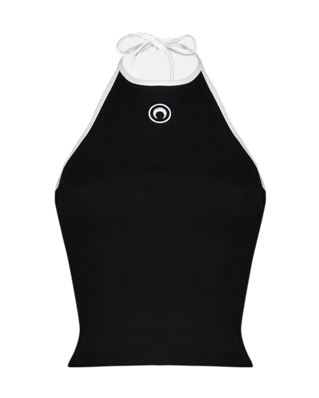 MARINE SERRE Black Moon Logo Bicolor Jersey Halter Tank Top