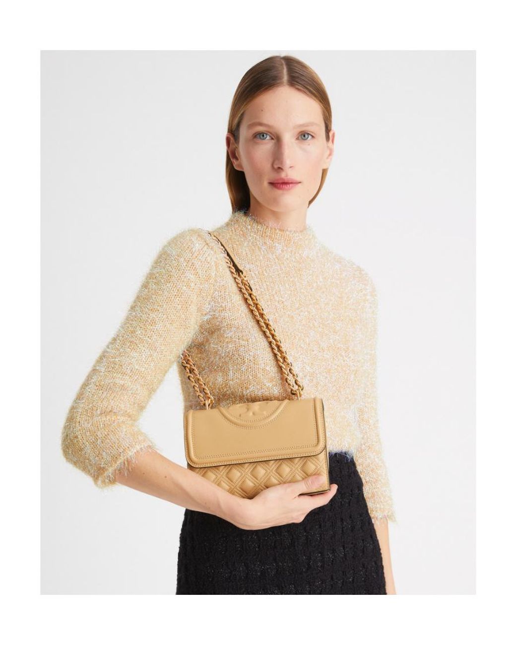 Tory Burch Natural Fleming Convertible Small Shoulder Bag