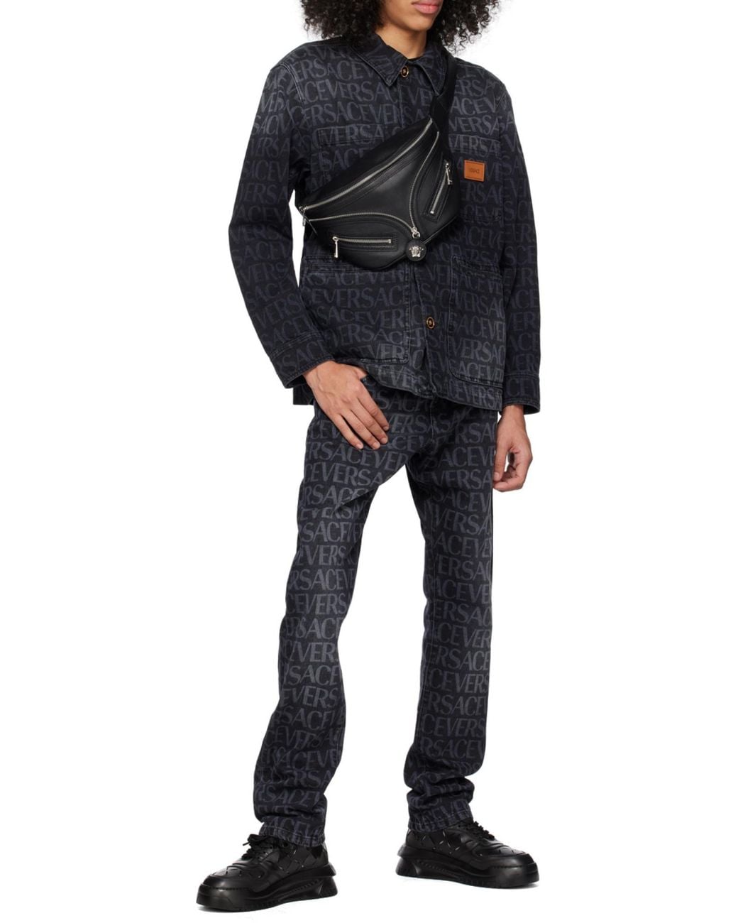 Versace Black High-Top Leather Trainers for men