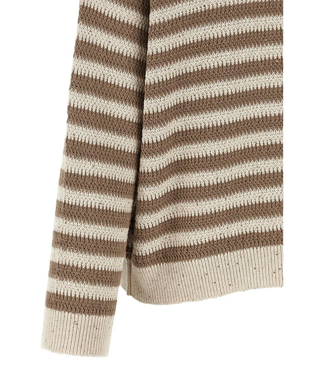 Brunello Cucinelli White Dazzling Striped Sweater