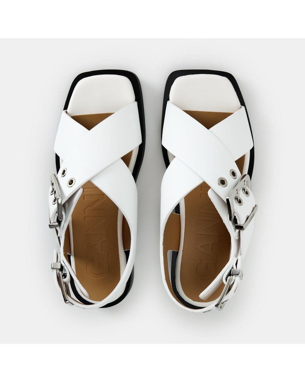 Ganni White Buckle Flat Sandals