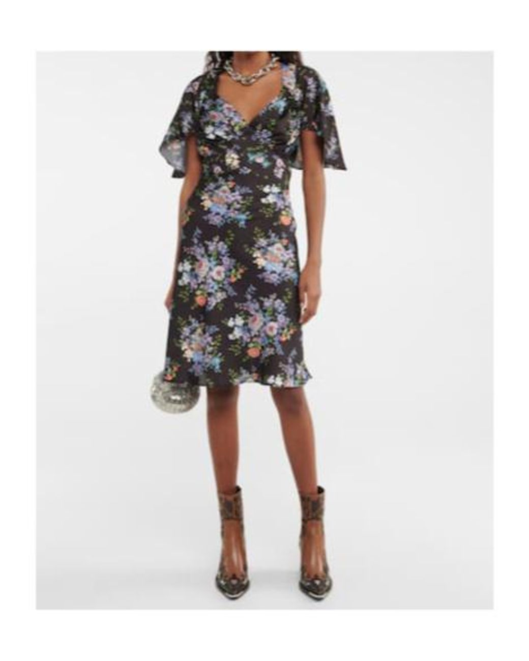 Rabanne Black Floral Satin Midi Dress