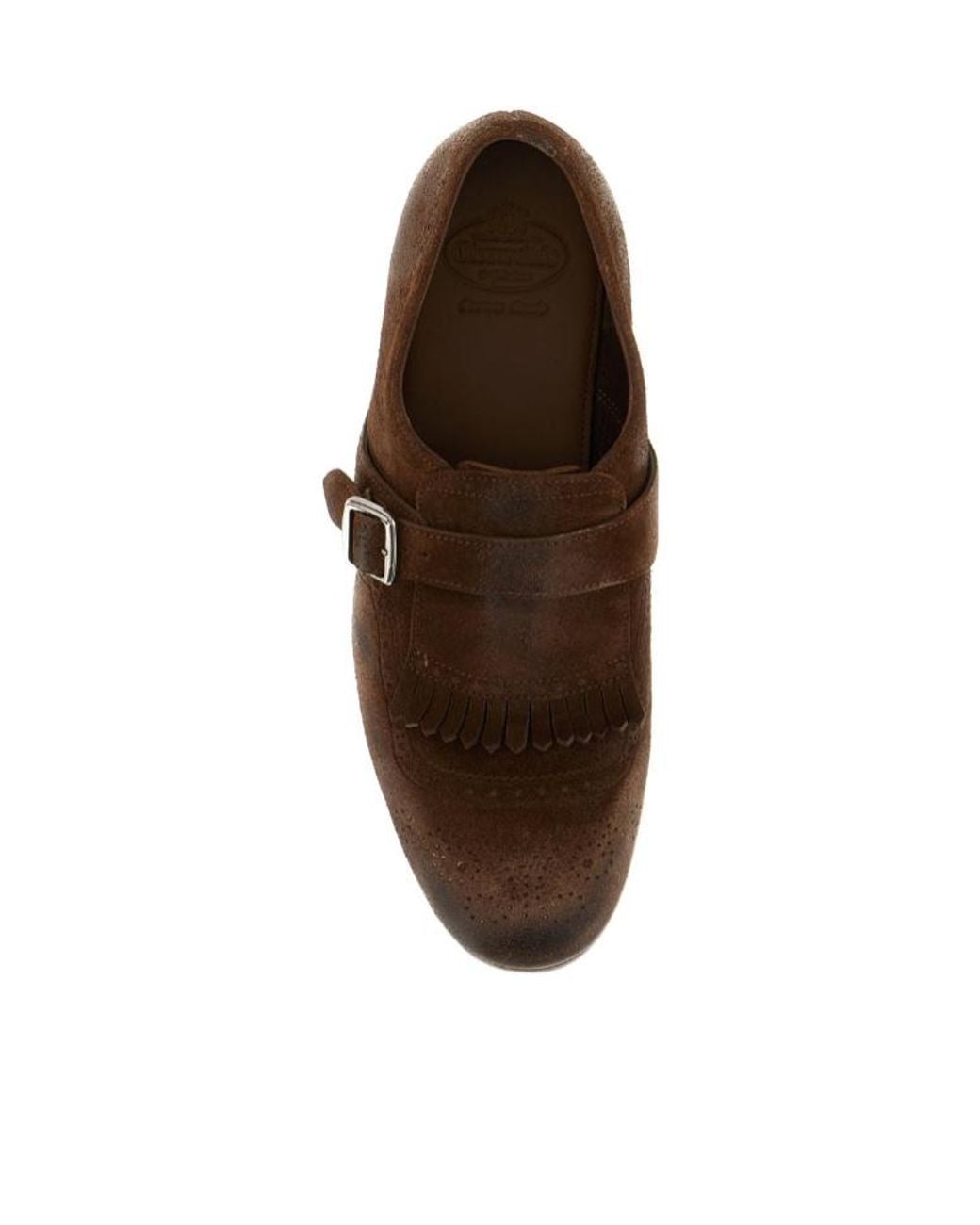 Church's Brown Suede Shanghai Laser Monk Strap Shoes for men