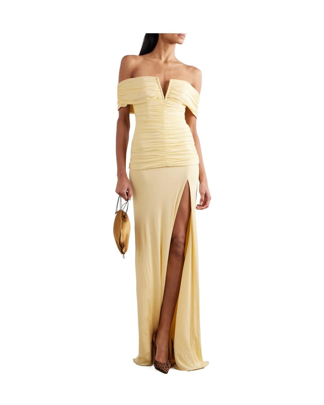 Rebecca Vallance Metallic Zaley Off-The-Shoulder Ruched Jersey Gown