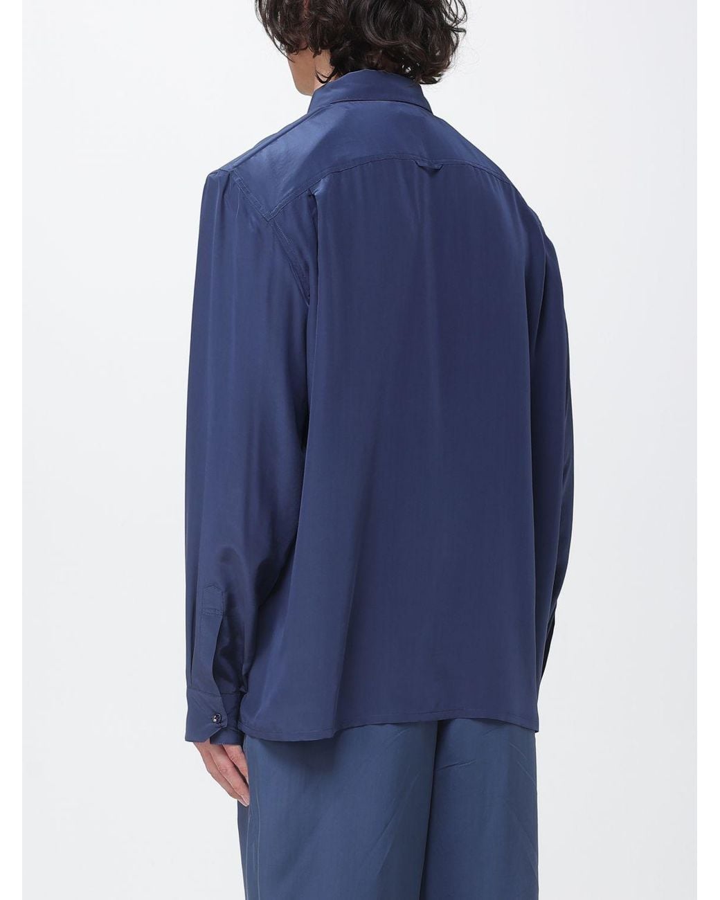 Saint Laurent Blue Button-Up Long-Sleeved Shirt for men