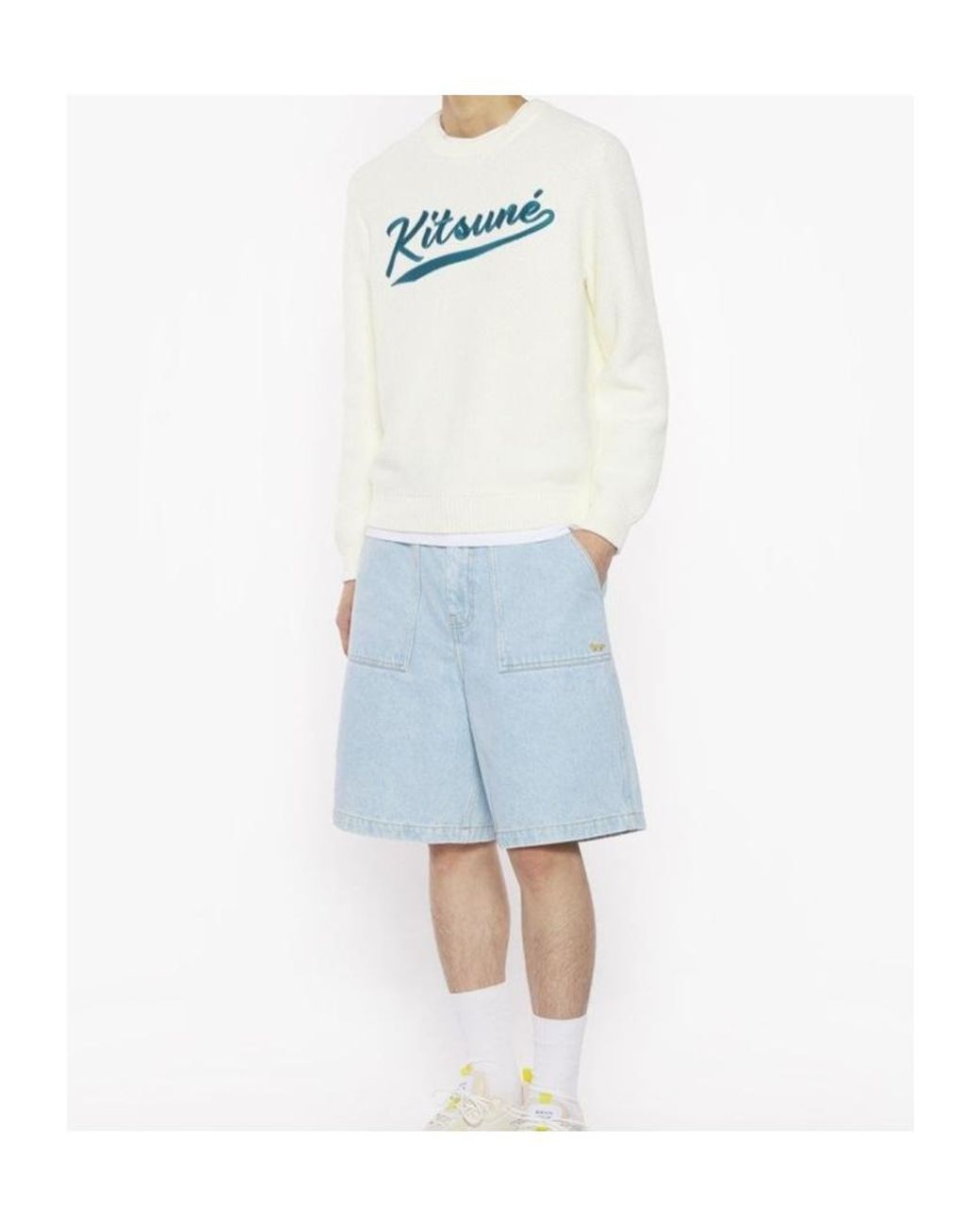 Maison Kitsuné White Maison Kitsuné Logo Embroidered Knit Jumper for men
