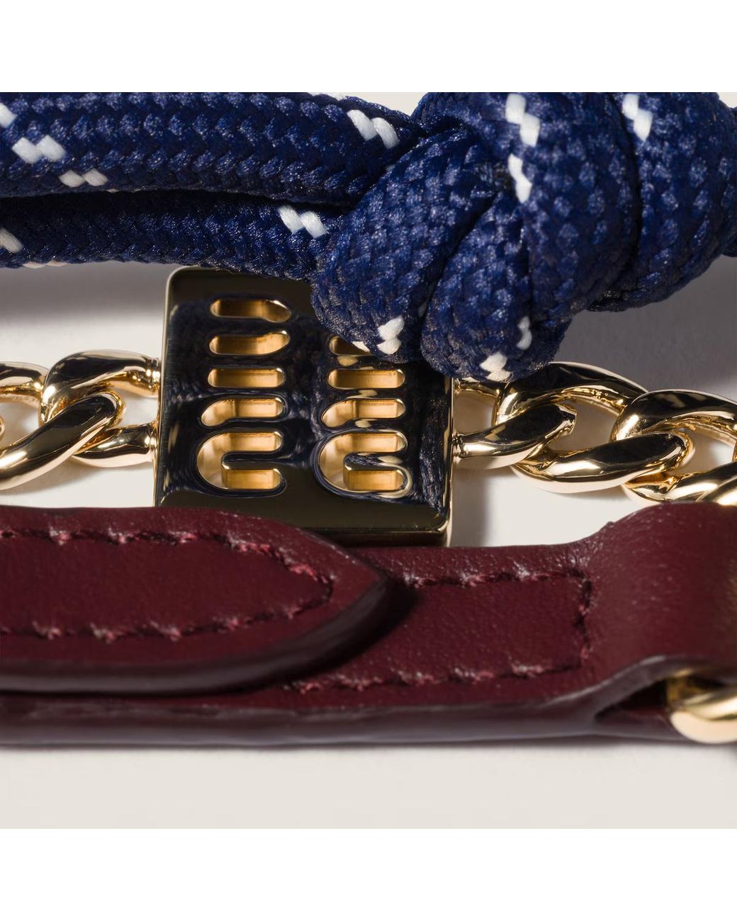 Miu Miu Blue Leather, Cord And Metal Trick Keyring