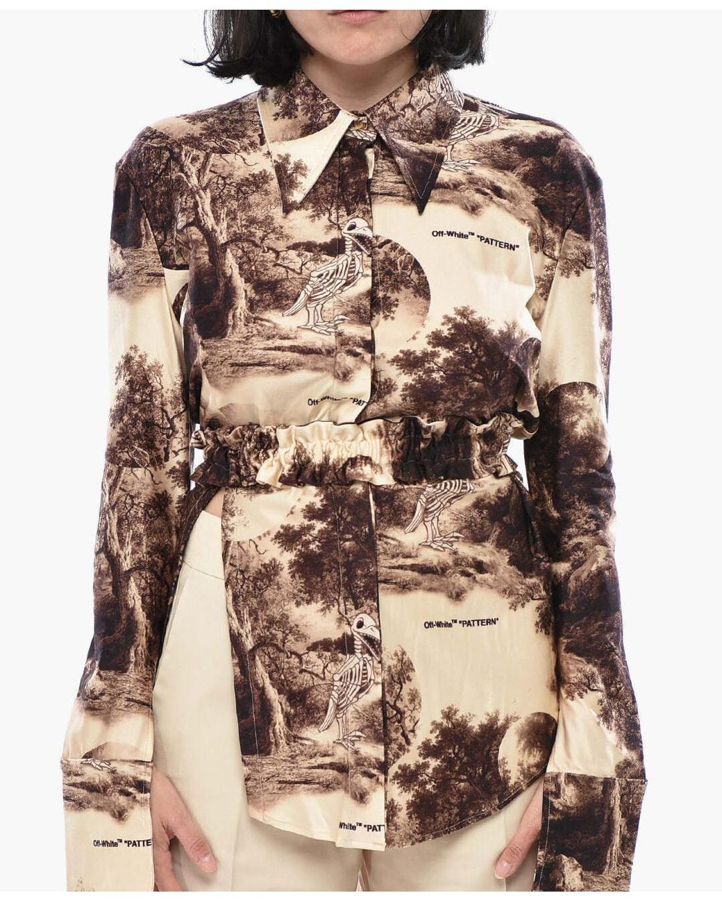 Off-White c/o Virgil Abloh Natural Curtain Pattern-Print Shirt