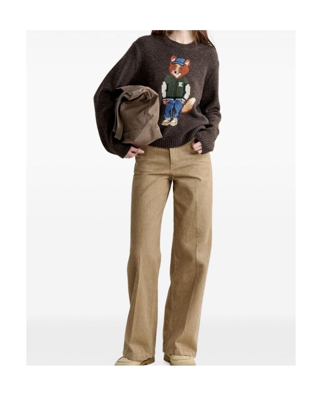 Maison Kitsuné Brown Dressed Fox Intarsia Wool Jumper