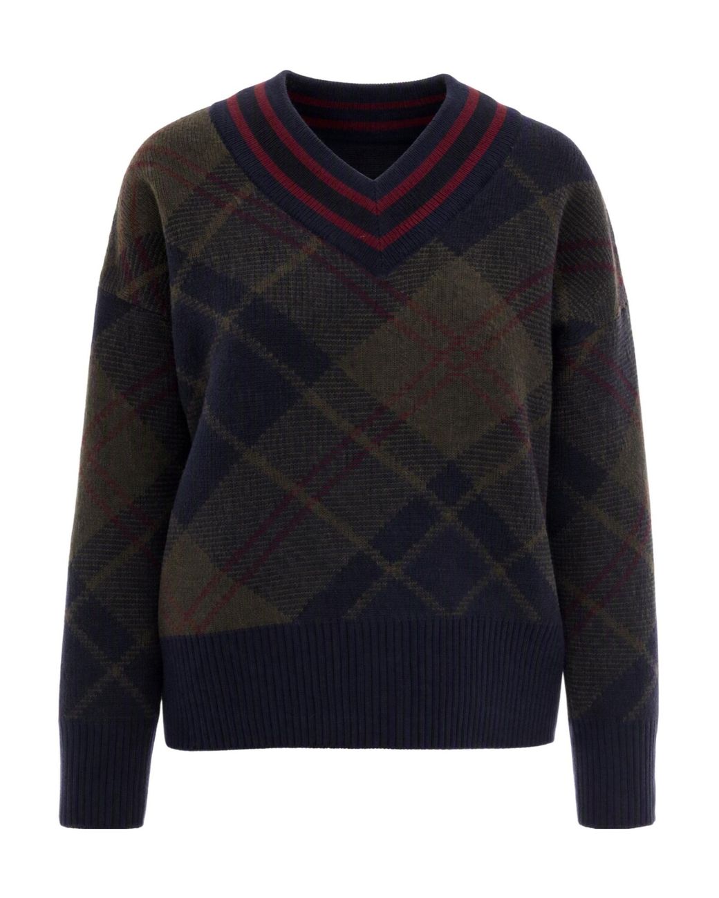 Barbour Blue Shae V-Neck Tartan Jumper