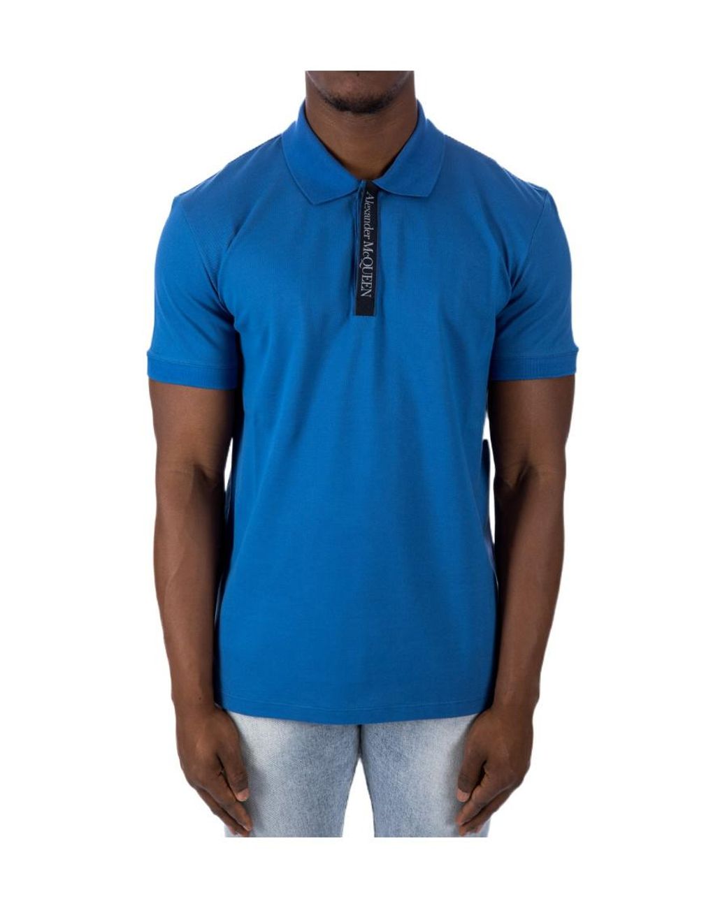 McQueen Blue Logo-Trim Polo Shirt for men
