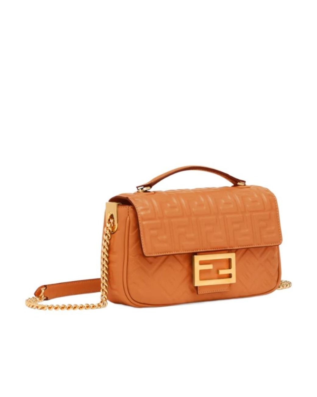 Fendi Orange Baguette Chain Midi Shoulder Bag