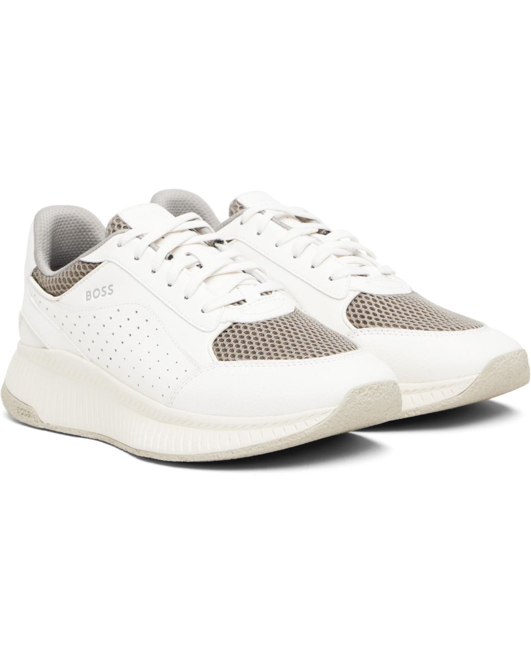 Boss White Round Toe Sneakers for men