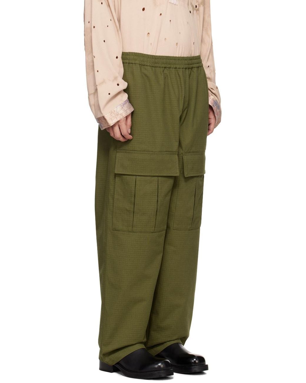 Acne Green Logo Embroidered Straight Leg Trousers for men