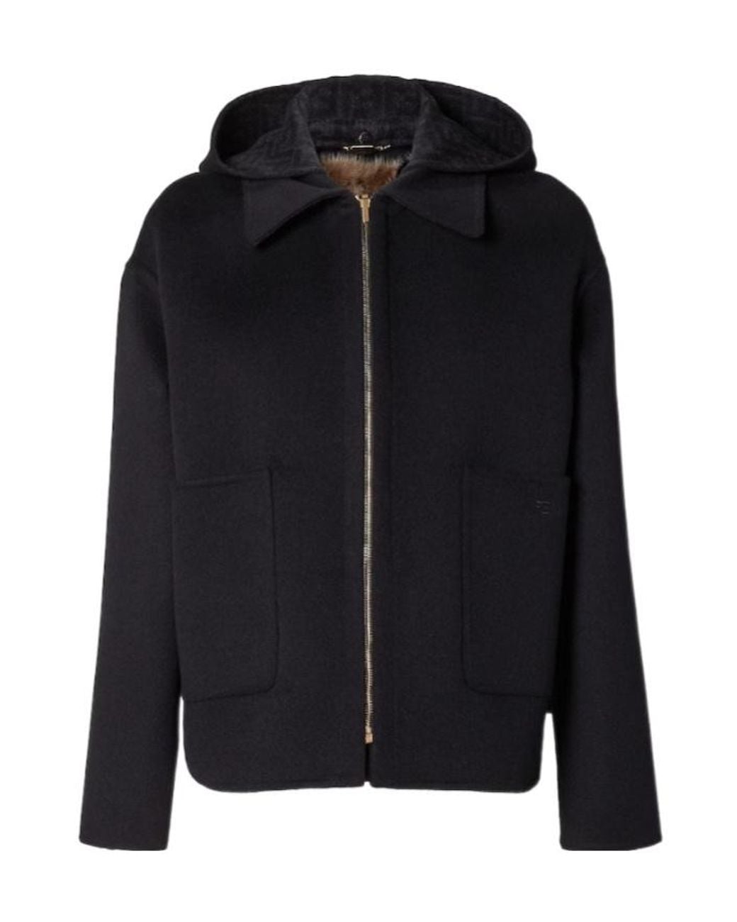 Fendi Black Wool Double Fabric And Mink Blouson