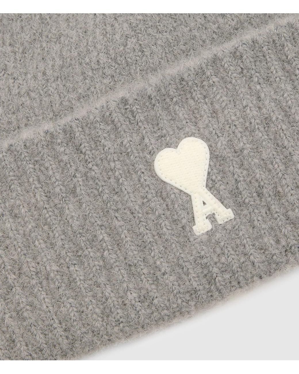 AMI Gray Logo Embroidered Knitted Beanie for men